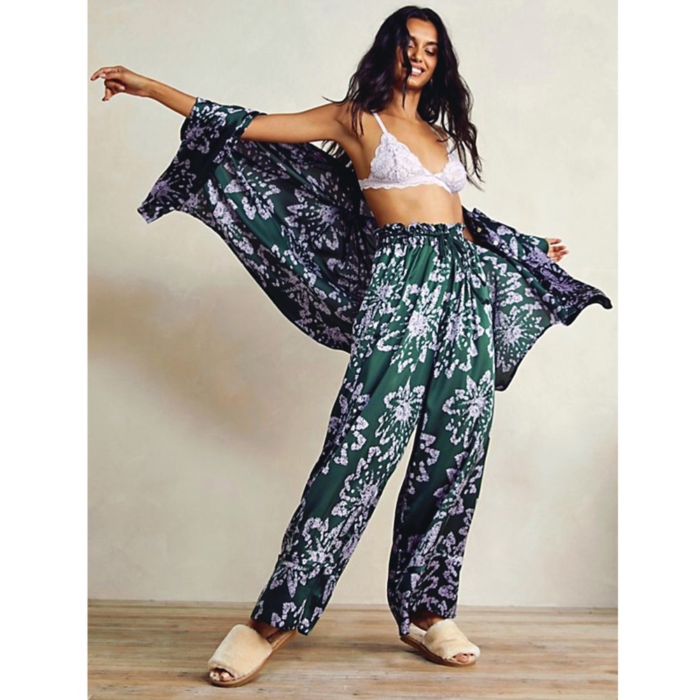 Free People Green Floral Wide Leg Pants